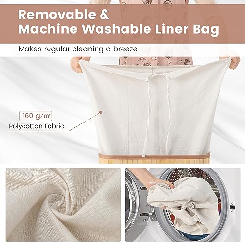 COSTWAY Bamboo Laundry Basket, 72L Collapsible Laundry Hamper with Lid, Handles & Removable Washable Liner Bag, Foldable Dirty Clothes Storage Bin Washing Basket Organiser for Bathroom (Natural) 3 COSTWAY Bamboo Laundry Basket, 72L Collapsible Laundry Hamper with Lid, Handles & Removable Washable Liner Bag, Foldable Dirty Clothes Storage Bin Washing Basket Organiser for Bathroom (Natural) - Image 3