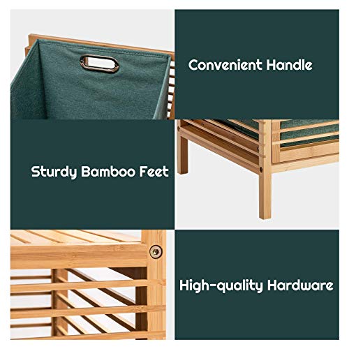 COSTWAY Bamboo Laundry Basket, Bathroom Shelf Laundry Hamper with Removable Pull-Out Bag and Storage Shelf, Floor Washing Dirty Clothes Basket Organiser Unit, 40x33x95/160cm (2-Tier Shelves) 4 COSTWAY Bamboo Laundry Basket, Bathroom Shelf Laundry Hamper with Removable Pull-Out Bag and Storage Shelf, Floor Washing Dirty Clothes Basket Organiser Unit, 40x33x95/160cm (2-Tier Shelves) - Image 4