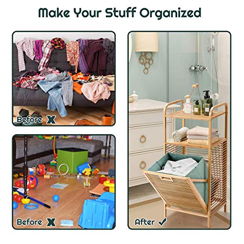 COSTWAY Bamboo Laundry Basket, Bathroom Shelf Laundry Hamper with Removable Pull-Out Bag and Storage Shelf, Floor Washing Dirty Clothes Basket Organiser Unit, 40x33x95/160cm (2-Tier Shelves) 5 COSTWAY Bamboo Laundry Basket, Bathroom Shelf Laundry Hamper with Removable Pull-Out Bag and Storage Shelf, Floor Washing Dirty Clothes Basket Organiser Unit, 40x33x95/160cm (2-Tier Shelves) - Image 5