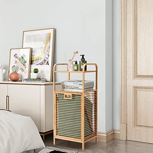 COSTWAY Bamboo Laundry Basket, Bathroom Shelf Laundry Hamper with Removable Pull-Out Bag and Storage Shelf, Floor Washing Dirty Clothes Basket Organiser Unit, 40x33x95/160cm (2-Tier Shelves) 7 COSTWAY Bamboo Laundry Basket, Bathroom Shelf Laundry Hamper with Removable Pull-Out Bag and Storage Shelf, Floor Washing Dirty Clothes Basket Organiser Unit, 40x33x95/160cm (2-Tier Shelves) - Image 7