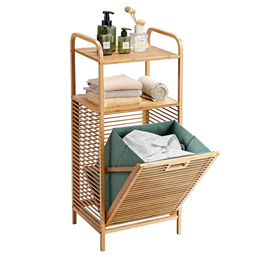 COSTWAY Bamboo Laundry Basket, Bathroom Shelf Laundry Hamper with Removable Pull-Out Bag and Storage Shelf, Floor Washing Dirty Clothes Basket Organiser Unit, 40x33x95/160cm (2-Tier Shelves) 1 COSTWAY Bamboo Laundry Basket, Bathroom Shelf Laundry Hamper with Removable Pull-Out Bag and Storage Shelf, Floor Washing Dirty Clothes Basket Organiser Unit, 40x33x95/160cm (2-Tier Shelves)