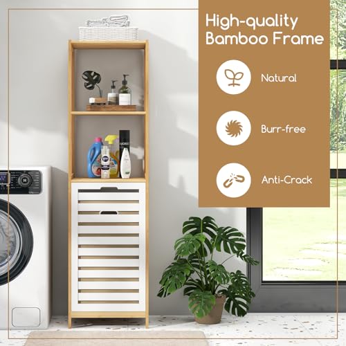 COSTWAY Bamboo Laundry Basket, Tilt-Out Laundry Hamper with Removable Pull-Out Liner Bag and Storage Shelves, Dirty Clothes Bin Washing Basket Organiser for Bathroom Bedroom, 36x33x130cm 5 COSTWAY Bamboo Laundry Basket, Tilt-Out Laundry Hamper with Removable Pull-Out Liner Bag and Storage Shelves, Dirty Clothes Bin Washing Basket Organiser for Bathroom Bedroom, 36x33x130cm - Image 5