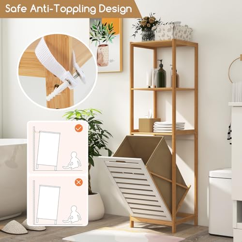 COSTWAY Bamboo Laundry Basket, Tilt-Out Laundry Hamper with Removable Pull-Out Liner Bag and Storage Shelves, Dirty Clothes Bin Washing Basket Organiser for Bathroom Bedroom, 36x33x130cm 6 COSTWAY Bamboo Laundry Basket, Tilt-Out Laundry Hamper with Removable Pull-Out Liner Bag and Storage Shelves, Dirty Clothes Bin Washing Basket Organiser for Bathroom Bedroom, 36x33x130cm - Image 6