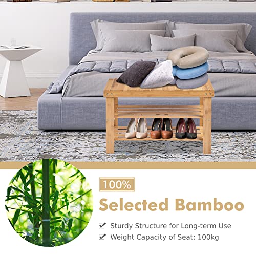 COSTWAY Bamboo Shoe Bench, 3-Tier Shoe Rack Stand Seater, Shoes Organizer Storage Shelf for Entryway, Hallway and Living Room, 70 x 28 x 45cm (Natural) 4 COSTWAY Bamboo Shoe Bench, 3-Tier Shoe Rack Stand Seater, Shoes Organizer Storage Shelf for Entryway, Hallway and Living Room, 70 x 28 x 45cm (Natural) - Image 4