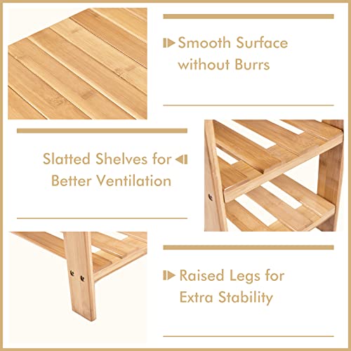 COSTWAY Bamboo Shoe Bench, 3-Tier Shoe Rack Stand Seater, Shoes Organizer Storage Shelf for Entryway, Hallway and Living Room, 70 x 28 x 45cm (Natural) 6 COSTWAY Bamboo Shoe Bench, 3-Tier Shoe Rack Stand Seater, Shoes Organizer Storage Shelf for Entryway, Hallway and Living Room, 70 x 28 x 45cm (Natural) - Image 6