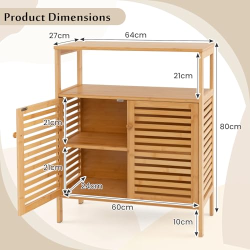 COSTWAY Bathroom Floor Cabinet, Bamboo Freestanding Storage Cupboard with Double Louvered Doors and Open Shelf, Side Cabinet Display Organiser Unit for Living Room Kitchen Hallway 3 COSTWAY Bathroom Floor Cabinet, Bamboo Freestanding Storage Cupboard with Double Louvered Doors and Open Shelf, Side Cabinet Display Organiser Unit for Living Room Kitchen Hallway - Image 3