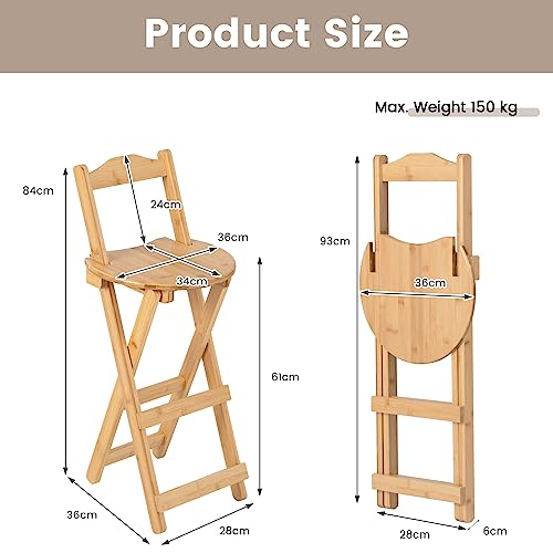 COSTWAY Set of 2 Folding Bar Stool, Bamboo Kitchen Counter Height Stools with Backrest & Footrest, No Assembly Barstool Dining Chairs for Home Bistro, 150kg Weight Capacity (with Backrest, 36x36x84cm) 3 COSTWAY Set of 2 Folding Bar Stool, Bamboo Kitchen Counter Height Stools with Backrest & Footrest, No Assembly Barstool Dining Chairs for Home Bistro, 150kg Weight Capacity (with Backrest, 36x36x84cm) - Image 3