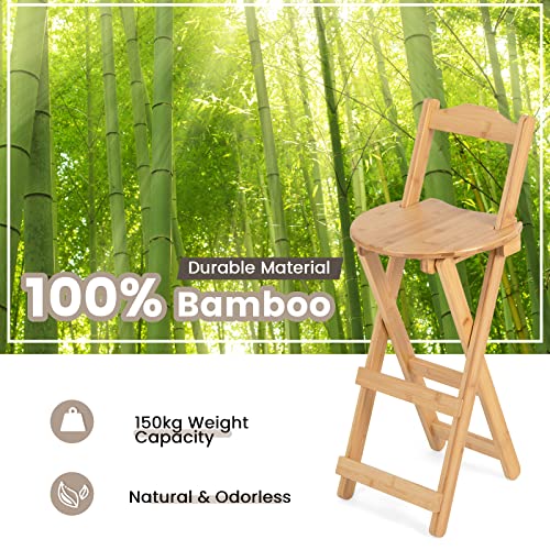 COSTWAY Set of 2 Folding Bar Stool, Bamboo Kitchen Counter Height Stools with Backrest & Footrest, No Assembly Barstool Dining Chairs for Home Bistro, 150kg Weight Capacity (with Backrest, 36x36x84cm) 4 COSTWAY Set of 2 Folding Bar Stool, Bamboo Kitchen Counter Height Stools with Backrest & Footrest, No Assembly Barstool Dining Chairs for Home Bistro, 150kg Weight Capacity (with Backrest, 36x36x84cm) - Image 4