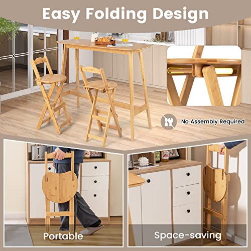 COSTWAY Set of 2 Folding Bar Stool, Bamboo Kitchen Counter Height Stools with Backrest & Footrest, No Assembly Barstool Dining Chairs for Home Bistro, 150kg Weight Capacity (with Backrest, 36x36x84cm) 6 COSTWAY Set of 2 Folding Bar Stool, Bamboo Kitchen Counter Height Stools with Backrest & Footrest, No Assembly Barstool Dining Chairs for Home Bistro, 150kg Weight Capacity (with Backrest, 36x36x84cm) - Image 6