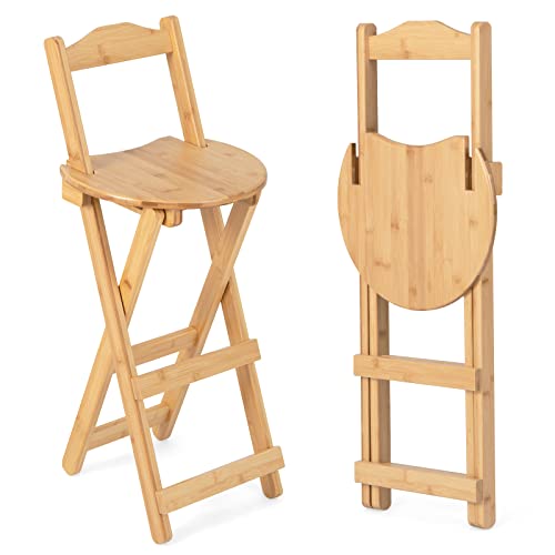 COSTWAY Set of 2 Folding Bar Stool, Bamboo Kitchen Counter Height Stools with Backrest & Footrest, No Assembly Barstool Dining Chairs for Home Bistro, 150kg Weight Capacity (with Backrest, 36x36x84cm) 1 COSTWAY Set of 2 Folding Bar Stool, Bamboo Kitchen Counter Height Stools with Backrest & Footrest, No Assembly Barstool Dining Chairs for Home Bistro, 150kg Weight Capacity (with Backrest, 36x36x84cm)