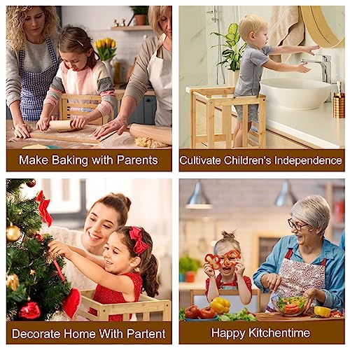 COSYLAND Kitchen Nursery Step Stool for Kids - A-shaped Solid Standing Tower for Kitchen Counter Island - Mothers' Helper Kids Learning Stool,Made of Natural Bamboo (Natural) 4 COSYLAND Kitchen Nursery Step Stool for Kids - A-shaped Solid Standing Tower for Kitchen Counter Island - Mothers' Helper Kids Learning Stool,Made of Natural Bamboo (Natural) - Image 4