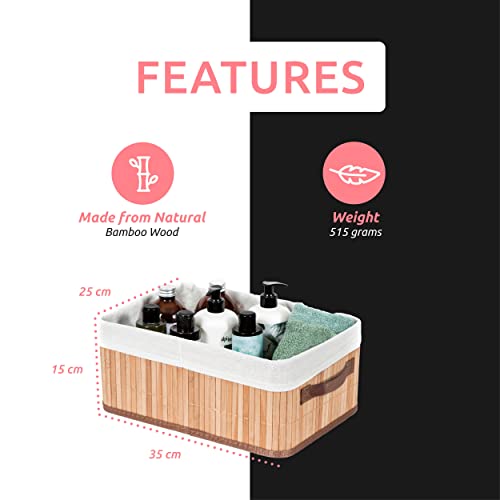 Compactor Joey Bamboo Basket, Medium (35X25X15 cm), Rectangular With Removable Washable Fabric Liner 5 Compactor Joey Bamboo Basket, Medium (35X25X15 cm), Rectangular With Removable Washable Fabric Liner - Image 5