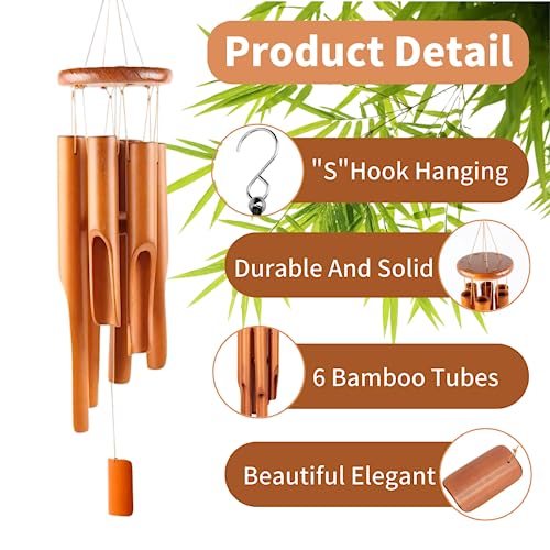 DONGDA Bamboo Wind Chimes, 6 Tubes Wooden Wind Chimes Outdoor & Indoor, 75cm, Perfect for Garden Yard Patio - Memorial Gifts, Brown 3 DONGDA Bamboo Wind Chimes, 6 Tubes Wooden Wind Chimes Outdoor & Indoor, 75cm, Perfect for Garden Yard Patio - Memorial Gifts, Brown - Image 3