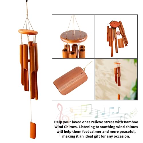 DONGDA Bamboo Wind Chimes, 6 Tubes Wooden Wind Chimes Outdoor & Indoor, 75cm, Perfect for Garden Yard Patio - Memorial Gifts, Brown 6 DONGDA Bamboo Wind Chimes, 6 Tubes Wooden Wind Chimes Outdoor & Indoor, 75cm, Perfect for Garden Yard Patio - Memorial Gifts, Brown - Image 6
