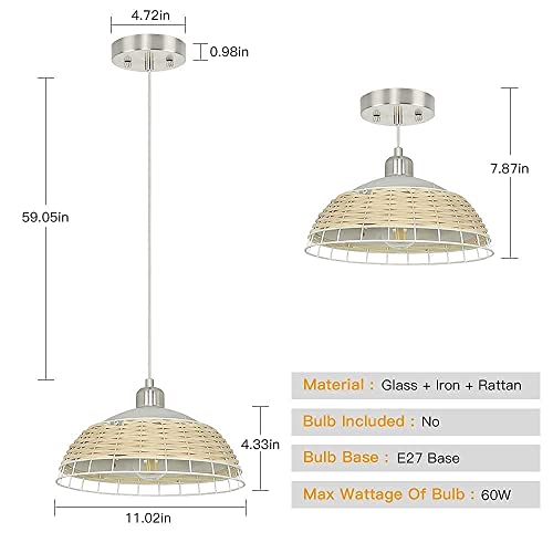Depuley Modern Pendant Light, E27 Rattan Ceiling Light, Adjustable Chandelier with Glass and Weaving Bamboo Lampshade Pendant Light Fixture for Living Room,Bedroom,Dining Room,Kitchen(Bulb not incl) 3 Depuley Modern Pendant Light, E27 Rattan Ceiling Light, Adjustable Chandelier with Glass and Weaving Bamboo Lampshade Pendant Light Fixture for Living Room,Bedroom,Dining Room,Kitchen(Bulb not incl) - Image 3