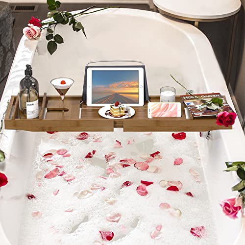 Domax Bathtub Caddy Tray Expandable Bamboo Tub Tray for Luxury Bath with Book Holder and Free Soap Dish 2 Domax Bathtub Caddy Tray Expandable Bamboo Tub Tray for Luxury Bath with Book Holder and Free Soap Dish - Image 2
