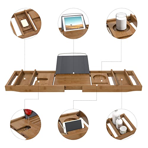 Domax Bathtub Caddy Tray Expandable Bamboo Tub Tray for Luxury Bath with Book Holder and Free Soap Dish 5 Domax Bathtub Caddy Tray Expandable Bamboo Tub Tray for Luxury Bath with Book Holder and Free Soap Dish - Image 5