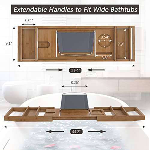Domax Bathtub Caddy Tray Expandable Bamboo Tub Tray for Luxury Bath with Book Holder and Free Soap Dish 6 Domax Bathtub Caddy Tray Expandable Bamboo Tub Tray for Luxury Bath with Book Holder and Free Soap Dish - Image 6