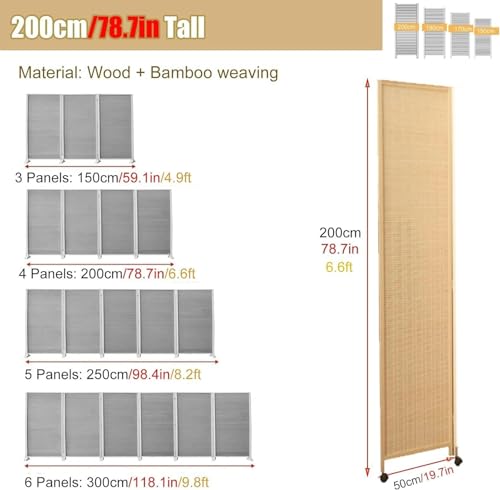 Dressing Screen Room Divider 4 Panels, 59'' 67'' 71'' 78'' Portable Bamboo&Wood Separator Wall,Balcony/Home/Studio/Office Privacy Screen,Freestanding Temporary Fence - Natural (Size : 180cm/71in H, 2 Dressing Screen Room Divider 4 Panels, 59'' 67'' 71'' 78'' Portable Bamboo&Wood Separator Wall,Balcony/Home/Studio/Office Privacy Screen,Freestanding Temporary Fence - Natural (Size : 180cm/71in H, - Image 2