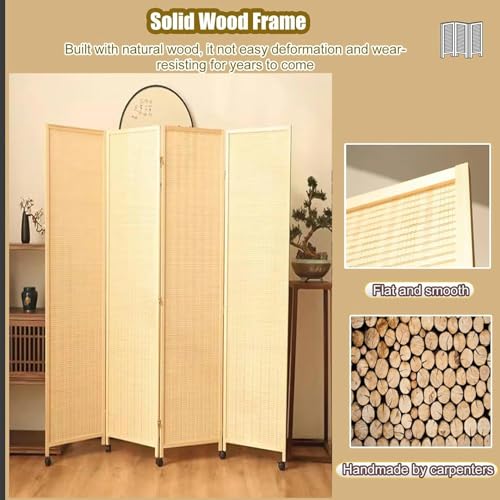 Dressing Screen Room Divider 4 Panels, 59'' 67'' 71'' 78'' Portable Bamboo&Wood Separator Wall,Balcony/Home/Studio/Office Privacy Screen,Freestanding Temporary Fence - Natural (Size : 180cm/71in H, 3 Dressing Screen Room Divider 4 Panels, 59'' 67'' 71'' 78'' Portable Bamboo&Wood Separator Wall,Balcony/Home/Studio/Office Privacy Screen,Freestanding Temporary Fence - Natural (Size : 180cm/71in H, - Image 3