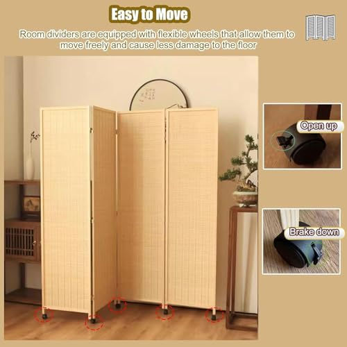 Dressing Screen Room Divider 4 Panels, 59'' 67'' 71'' 78'' Portable Bamboo&Wood Separator Wall,Balcony/Home/Studio/Office Privacy Screen,Freestanding Temporary Fence - Natural (Size : 180cm/71in H, 4 Dressing Screen Room Divider 4 Panels, 59'' 67'' 71'' 78'' Portable Bamboo&Wood Separator Wall,Balcony/Home/Studio/Office Privacy Screen,Freestanding Temporary Fence - Natural (Size : 180cm/71in H, - Image 4