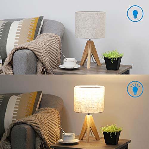EDISHINE 36cm Wood Bedside Table Lamp, Tripod Desk Lamp with Beige Linen Lampshade, On-Off Switch, Desk Lamps for Reading, Bedroom, Living Room, Study, Office, E27 Base 5 EDISHINE 36cm Wood Bedside Table Lamp, Tripod Desk Lamp with Beige Linen Lampshade, On-Off Switch, Desk Lamps for Reading, Bedroom, Living Room, Study, Office, E27 Base - Image 5