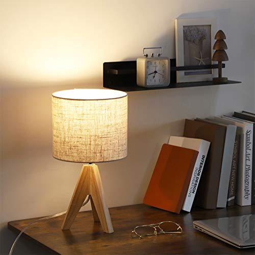 EDISHINE 36cm Wood Bedside Table Lamp, Tripod Desk Lamp with Beige Linen Lampshade, On-Off Switch, Desk Lamps for Reading, Bedroom, Living Room, Study, Office, E27 Base 6 EDISHINE 36cm Wood Bedside Table Lamp, Tripod Desk Lamp with Beige Linen Lampshade, On-Off Switch, Desk Lamps for Reading, Bedroom, Living Room, Study, Office, E27 Base - Image 6
