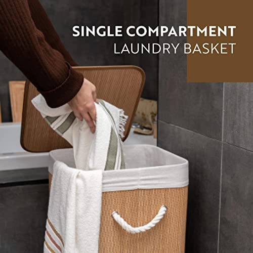 ENGLISH HOME Bamboo Foldable Laundry Basket with Lid, Hamper Basket with Removable Liner, Storage Organizer, Washing Baskets for Laundry Bathroom, 72 L, 35x35x60 cm, Brown 2 ENGLISH HOME Bamboo Foldable Laundry Basket with Lid, Hamper Basket with Removable Liner, Storage Organizer, Washing Baskets for Laundry Bathroom, 72 L, 35x35x60 cm, Brown - Image 2