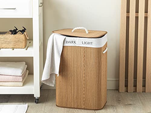 ENGLISH HOME Bamboo Foldable Laundry Basket with Lid, Hamper Basket with Removable Liner, Storage Organizer, Washing Baskets for Laundry Bathroom, 72 L, 35x35x60 cm, Brown 3 ENGLISH HOME Bamboo Foldable Laundry Basket with Lid, Hamper Basket with Removable Liner, Storage Organizer, Washing Baskets for Laundry Bathroom, 72 L, 35x35x60 cm, Brown - Image 3