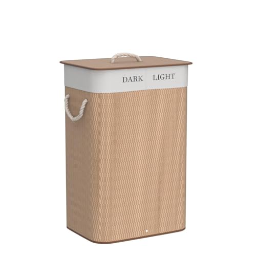 ENGLISH HOME Bamboo Foldable Laundry Basket with Lid, Hamper Basket with Removable Liner, Storage Organizer, Washing Baskets for Laundry Bathroom, 72 L, 35x35x60 cm, Brown 4 ENGLISH HOME Bamboo Foldable Laundry Basket with Lid, Hamper Basket with Removable Liner, Storage Organizer, Washing Baskets for Laundry Bathroom, 72 L, 35x35x60 cm, Brown - Image 4