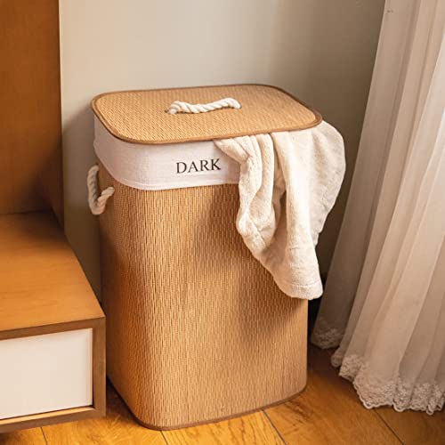 ENGLISH HOME Bamboo Foldable Laundry Basket with Lid, Hamper Basket with Removable Liner, Storage Organizer, Washing Baskets for Laundry Bathroom, 72 L, 35x35x60 cm, Brown 5 ENGLISH HOME Bamboo Foldable Laundry Basket with Lid, Hamper Basket with Removable Liner, Storage Organizer, Washing Baskets for Laundry Bathroom, 72 L, 35x35x60 cm, Brown - Image 5