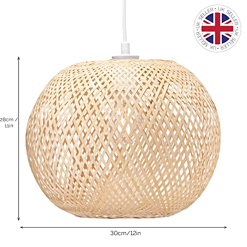 Happy Homewares Eco Friendly Modern Spherical Cage Designed Bamboo Strap Ceiling Pendant Lamp Shade | 28cm x 30cm | 60w Max | Shade Only 7 Happy Homewares Eco Friendly Modern Spherical Cage Designed Bamboo Strap Ceiling Pendant Lamp Shade | 28cm x 30cm | 60w Max | Shade Only - Image 7
