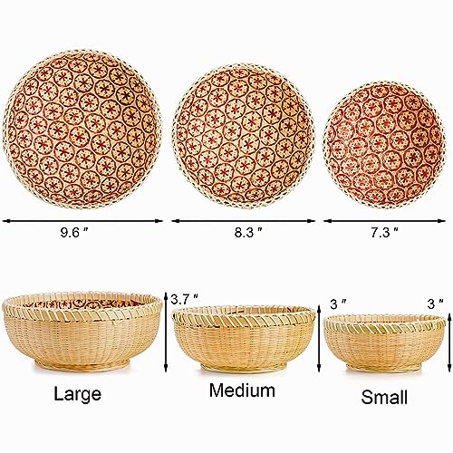 Elsjoy Set of 3 Wicker Woven Storage Basket, Bamboo Bread Basket Round Rattan Serving Basket Farmhouse Decor for Fruits, Vegetables, Potatoes, Stackable 9.6"/8"/7" 2 Elsjoy Set of 3 Wicker Woven Storage Basket, Bamboo Bread Basket Round Rattan Serving Basket Farmhouse Decor for Fruits, Vegetables, Potatoes, Stackable 9.6"/8"/7" - Image 2