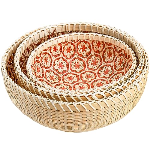 Elsjoy Set of 3 Wicker Woven Storage Basket, Bamboo Bread Basket Round Rattan Serving Basket Farmhouse Decor for Fruits, Vegetables, Potatoes, Stackable 9.6"/8"/7" 3 Elsjoy Set of 3 Wicker Woven Storage Basket, Bamboo Bread Basket Round Rattan Serving Basket Farmhouse Decor for Fruits, Vegetables, Potatoes, Stackable 9.6"/8"/7" - Image 3