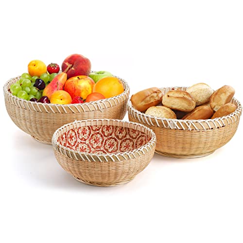 Elsjoy Set of 3 Wicker Woven Storage Basket, Bamboo Bread Basket Round Rattan Serving Basket Farmhouse Decor for Fruits, Vegetables, Potatoes, Stackable 9.6"/8"/7" 5 Elsjoy Set of 3 Wicker Woven Storage Basket, Bamboo Bread Basket Round Rattan Serving Basket Farmhouse Decor for Fruits, Vegetables, Potatoes, Stackable 9.6"/8"/7" - Image 5