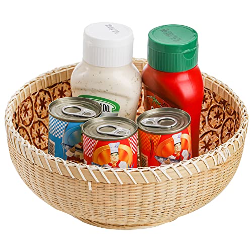 Elsjoy Set of 3 Wicker Woven Storage Basket, Bamboo Bread Basket Round Rattan Serving Basket Farmhouse Decor for Fruits, Vegetables, Potatoes, Stackable 9.6"/8"/7" 6 Elsjoy Set of 3 Wicker Woven Storage Basket, Bamboo Bread Basket Round Rattan Serving Basket Farmhouse Decor for Fruits, Vegetables, Potatoes, Stackable 9.6"/8"/7" - Image 6