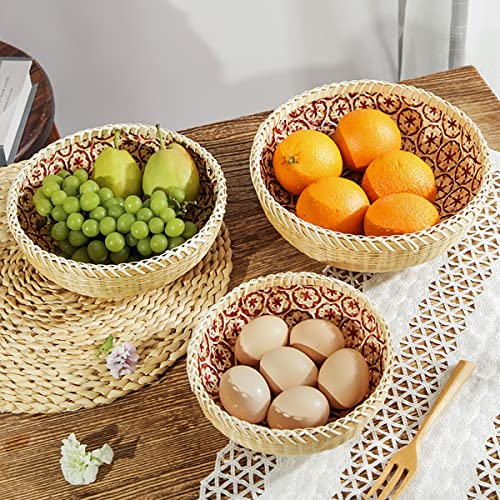 Elsjoy Set of 3 Wicker Woven Storage Basket, Bamboo Bread Basket Round Rattan Serving Basket Farmhouse Decor for Fruits, Vegetables, Potatoes, Stackable 9.6"/8"/7" 7 Elsjoy Set of 3 Wicker Woven Storage Basket, Bamboo Bread Basket Round Rattan Serving Basket Farmhouse Decor for Fruits, Vegetables, Potatoes, Stackable 9.6"/8"/7" - Image 7