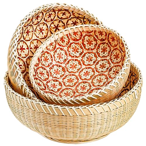 Elsjoy Set of 3 Wicker Woven Storage Basket, Bamboo Bread Basket Round Rattan Serving Basket Farmhouse Decor for Fruits, Vegetables, Potatoes, Stackable 9.6"/8"/7" 1 Elsjoy Set of 3 Wicker Woven Storage Basket, Bamboo Bread Basket Round Rattan Serving Basket Farmhouse Decor for Fruits, Vegetables, Potatoes, Stackable 9.6"/8"/7"