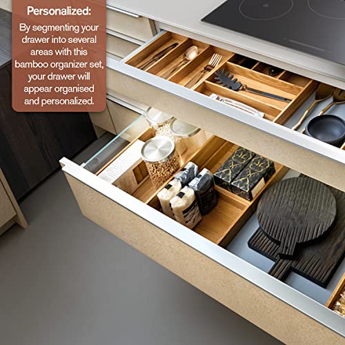Eryks Wholesale Drawer Organizer Bamboo Set of 8 Desk Drawer Organiser Trays - Multi-Sized Sections with Removable Partitions- Perfect for Home and Office Use 4 Eryks Wholesale Drawer Organizer Bamboo Set of 8 Desk Drawer Organiser Trays - Multi-Sized Sections with Removable Partitions- Perfect for Home and Office Use - Image 4