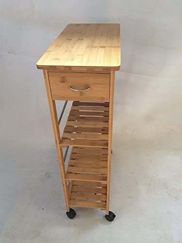 FEFE® 4 Tier Slim Portable Natural Bamboo Space Saver Wood Kitchen Trolley Drawer Organiser Cart Island Storage Basket Utility Organizer Rack, Slimline Bamboo Kitchen Islands Storage Trolley Cart 2 FEFE® 4 Tier Slim Portable Natural Bamboo Space Saver Wood Kitchen Trolley Drawer Organiser Cart Island Storage Basket Utility Organizer Rack, Slimline Bamboo Kitchen Islands Storage Trolley Cart - Image 2