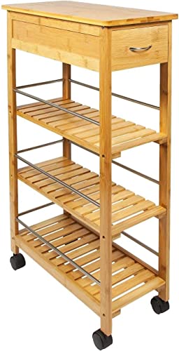 FEFE® 4 Tier Slim Portable Natural Bamboo Space Saver Wood Kitchen Trolley Drawer Organiser Cart Island Storage Basket Utility Organizer Rack, Slimline Bamboo Kitchen Islands Storage Trolley Cart 3 FEFE® 4 Tier Slim Portable Natural Bamboo Space Saver Wood Kitchen Trolley Drawer Organiser Cart Island Storage Basket Utility Organizer Rack, Slimline Bamboo Kitchen Islands Storage Trolley Cart - Image 3