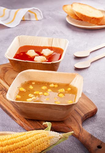 FOOGO Green 25pcs Disposable Palm Leaf Bowls, 5" (13cm) 19.4oz (550ml), for Soup, Desserts & Salad, Deep Square, Sturdy Eco Friendly Biodegradable, Bamboo, Wooden and Paper Bowls for Hot Food 3 FOOGO Green 25pcs Disposable Palm Leaf Bowls, 5" (13cm) 19.4oz (550ml), for Soup, Desserts & Salad, Deep Square, Sturdy Eco Friendly Biodegradable, Bamboo, Wooden and Paper Bowls for Hot Food - Image 3