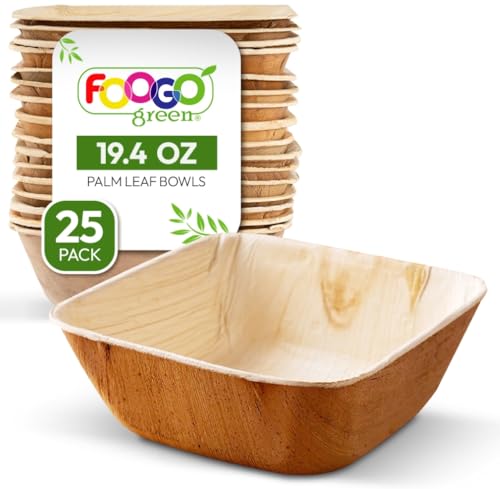 FOOGO Green 25pcs Disposable Palm Leaf Bowls, 5" (13cm) 19.4oz (550ml), for Soup, Desserts & Salad, Deep Square, Sturdy Eco Friendly Biodegradable, Bamboo, Wooden and Paper Bowls for Hot Food 2 FOOGO Green 25pcs Disposable Palm Leaf Bowls, 5" (13cm) 19.4oz (550ml), for Soup, Desserts & Salad, Deep Square, Sturdy Eco Friendly Biodegradable, Bamboo, Wooden and Paper Bowls for Hot Food - Image 2