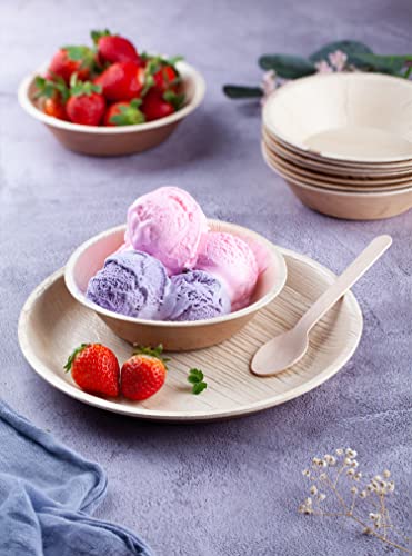 FOOGO Green 25pcs Disposable Palm Leaf Bowls, 6" (15cm), 10.5oz (300ml), for Desserts & Salad, Round, Eco Friendly Biodegradable Compostable, Like Wooden, Bamboo and Paper Bowls, Party 3 FOOGO Green 25pcs Disposable Palm Leaf Bowls, 6" (15cm), 10.5oz (300ml), for Desserts & Salad, Round, Eco Friendly Biodegradable Compostable, Like Wooden, Bamboo and Paper Bowls, Party - Image 3