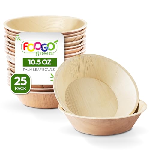 FOOGO Green 25pcs Disposable Palm Leaf Bowls, 6" (15cm), 10.5oz (300ml), for Desserts & Salad, Round, Eco Friendly Biodegradable Compostable, Like Wooden, Bamboo and Paper Bowls, Party 2 FOOGO Green 25pcs Disposable Palm Leaf Bowls, 6" (15cm), 10.5oz (300ml), for Desserts & Salad, Round, Eco Friendly Biodegradable Compostable, Like Wooden, Bamboo and Paper Bowls, Party - Image 2