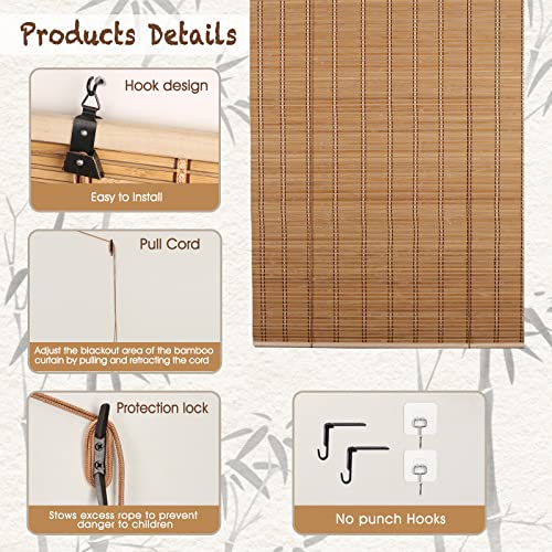 FoundGo Bamboo Blinds Customizable, 50-160cm Width, 100-280cm Height, No Drill Roman Wooden Blackout Blinds, DayNight Sun Shade Curtain for Indoor, Balcony, Garden(Width x Height) 2 FoundGo Bamboo Blinds Customizable, 50-160cm Width, 100-280cm Height, No Drill Roman Wooden Blackout Blinds, DayNight Sun Shade Curtain for Indoor, Balcony, Garden(Width x Height) - Image 2