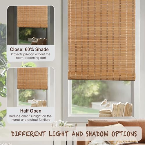FoundGo Bamboo Blinds No Drill, Width x Height: 80X160cm Retro Roman Blinds Windows, Natural Wooden Window Decorative Curtain, Sunscreen Drape for Windows,Indoor 3 FoundGo Bamboo Blinds No Drill, Width x Height: 80X160cm Retro Roman Blinds Windows, Natural Wooden Window Decorative Curtain, Sunscreen Drape for Windows,Indoor - Image 3