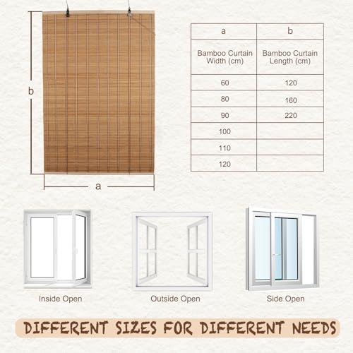 FoundGo Bamboo Blinds No Drill, Width x Height: 80X160cm Retro Roman Blinds Windows, Natural Wooden Window Decorative Curtain, Sunscreen Drape for Windows,Indoor 4 FoundGo Bamboo Blinds No Drill, Width x Height: 80X160cm Retro Roman Blinds Windows, Natural Wooden Window Decorative Curtain, Sunscreen Drape for Windows,Indoor - Image 4