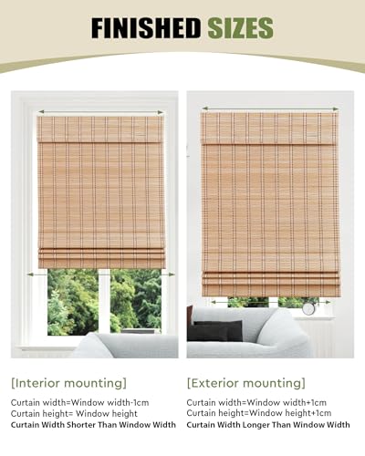 FoundGo Cordless Bamboo Blinds Width x Height 61x163cm/24"x 64", Retro Bamboo Roll Up Window Wooden Roller Curtain Light Filtering Shades for Windows,Veranda 3 FoundGo Cordless Bamboo Blinds Width x Height 61x163cm/24"x 64", Retro Bamboo Roll Up Window Wooden Roller Curtain Light Filtering Shades for Windows,Veranda - Image 3