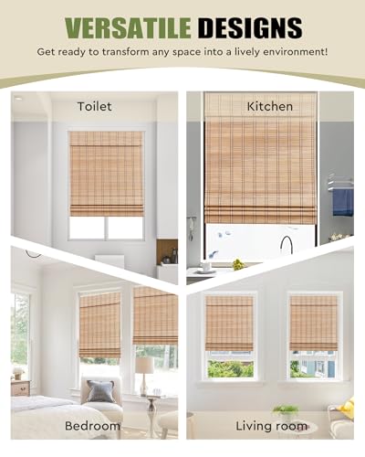 FoundGo Cordless Bamboo Blinds Width x Height 61x163cm/24"x 64", Retro Bamboo Roll Up Window Wooden Roller Curtain Light Filtering Shades for Windows,Veranda 5 FoundGo Cordless Bamboo Blinds Width x Height 61x163cm/24"x 64", Retro Bamboo Roll Up Window Wooden Roller Curtain Light Filtering Shades for Windows,Veranda - Image 5